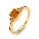 Natural Princess Cut Citrine Solitaire Celtic Ring in Bezel Setting Citrine - ( AAA ) - Quality - Rosec Jewels