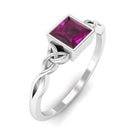 Real Rhodolite Princess Cut Solitaire Celtic Ring in Bezel Setting Rhodolite - ( AAA ) - Quality - Rosec Jewels