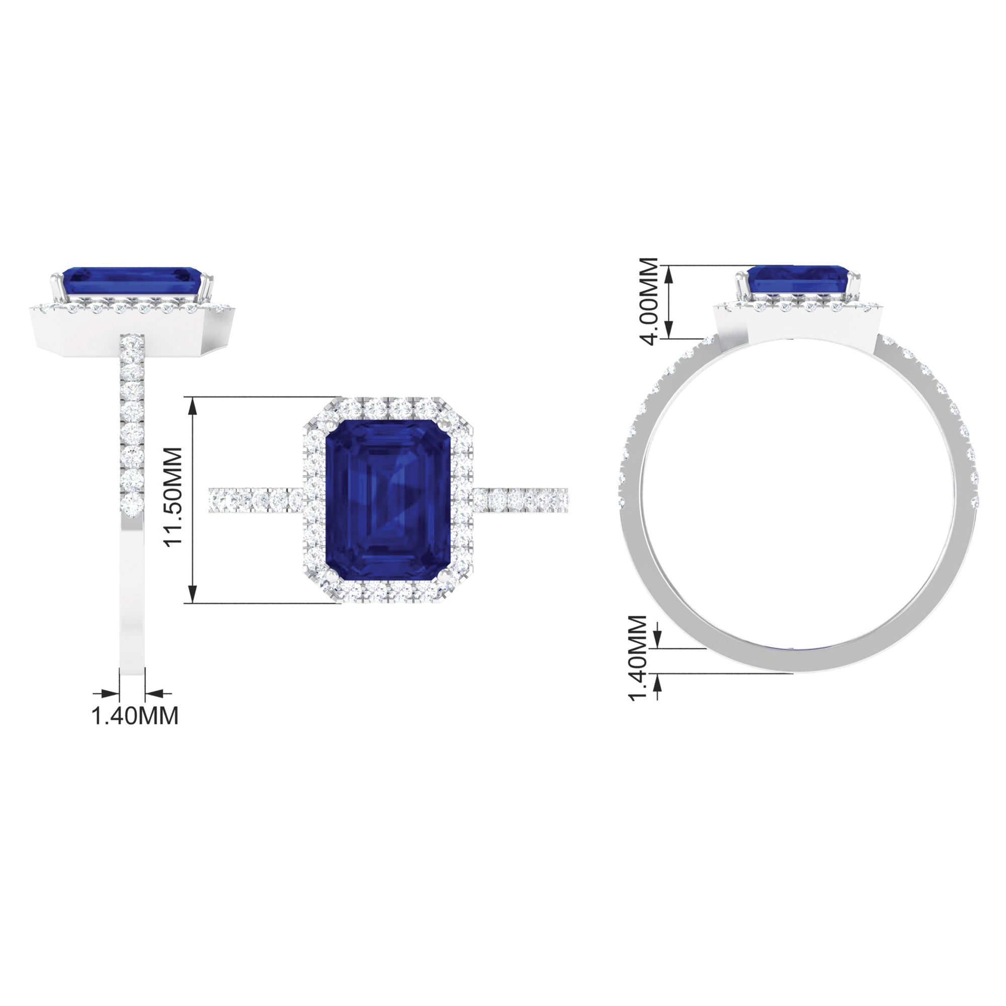 3 CT Emerald Cut Lab Grown Blue Sapphire Halo Engagement Ring Lab Created Blue Sapphire - ( AAAA ) - Quality - Rosec Jewels