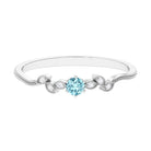 Round Aquamarine Leaf Inspired Solitaire Promise Ring Aquamarine - ( AAA ) - Quality - Rosec Jewels