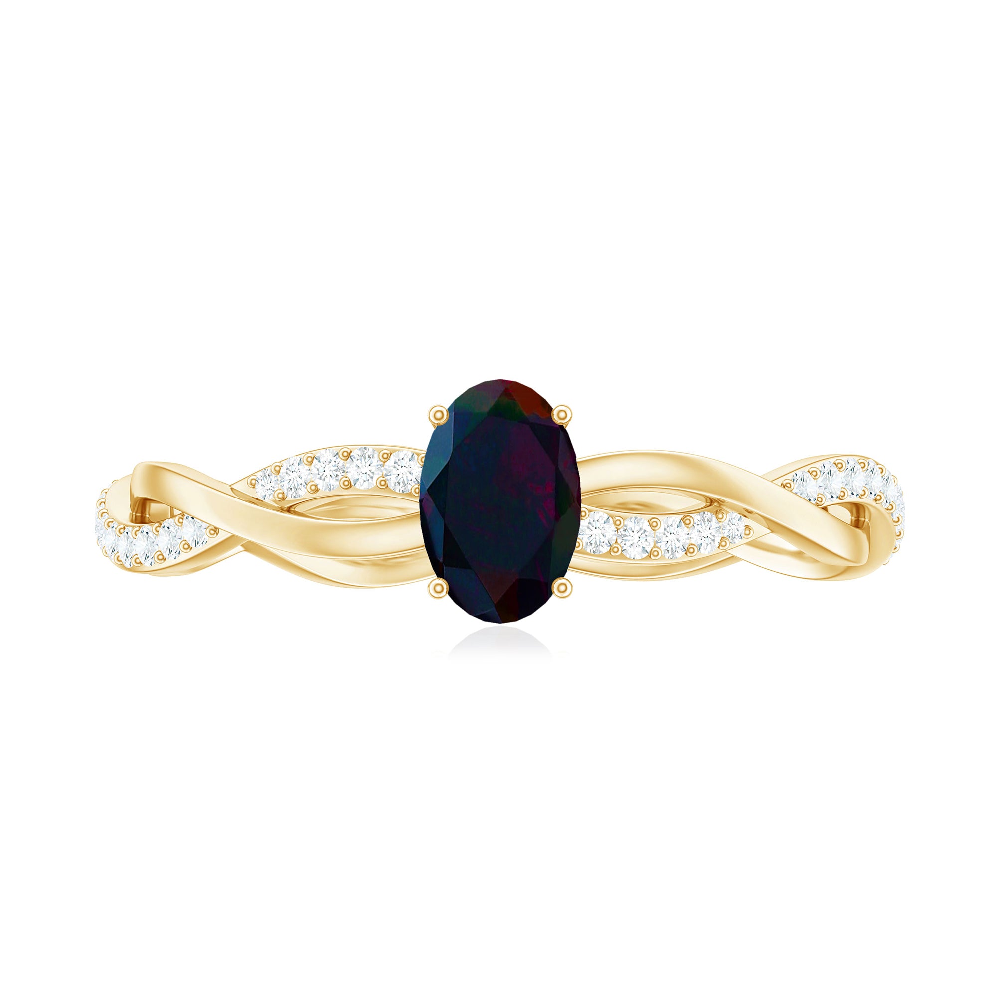 Oval Black Opal and Diamond Braided Engagement Ring Black Opal - ( AAA ) - Quality - Rosec Jewels