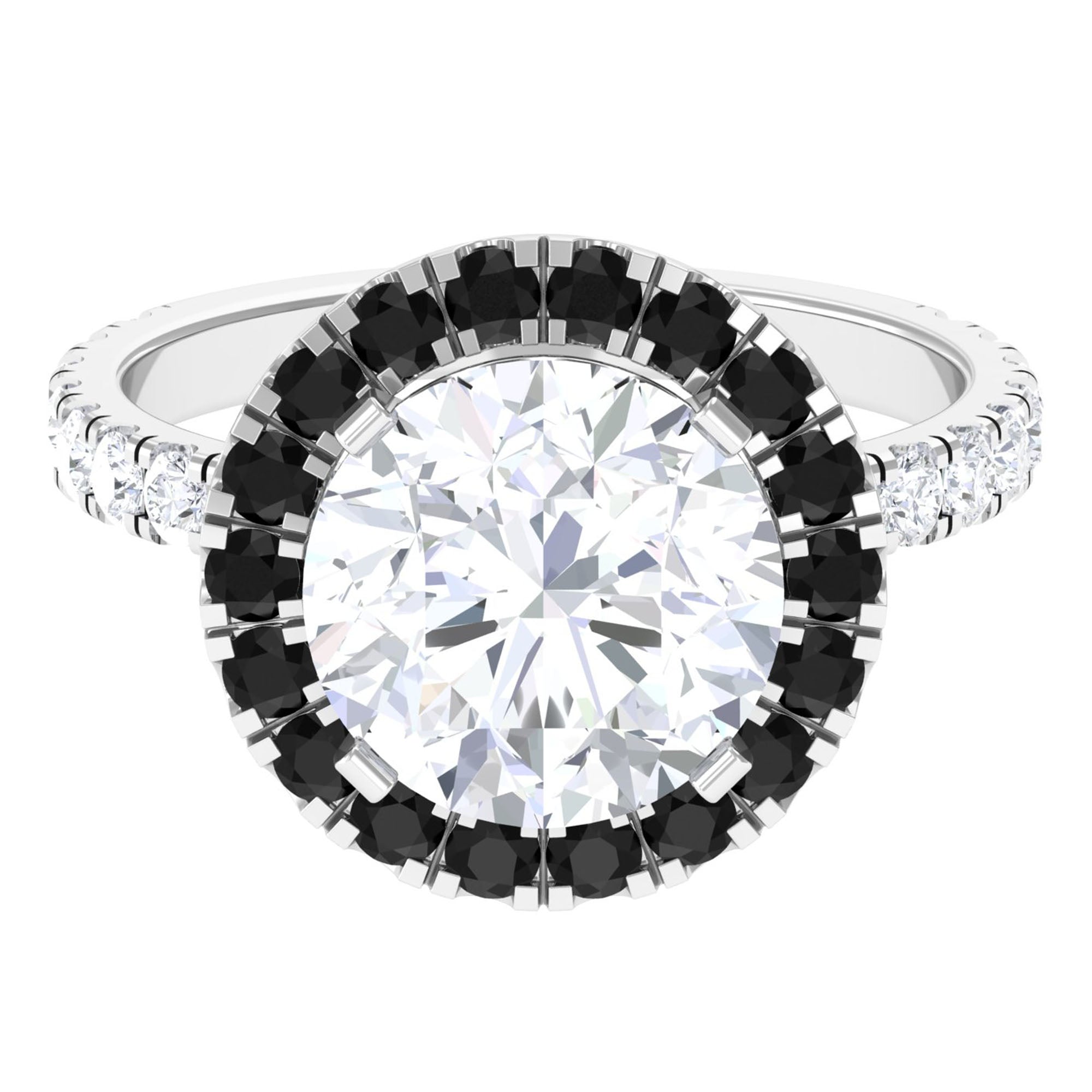 Certified Moissanite Halo Engagement Ring with Lab Created Black Diamond Moissanite - ( D-VS1 ) - Color and Clarity - Rosec Jewels