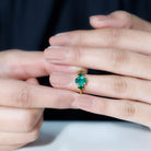 Oval Shape Lab Grown Emerald Three Stone Engagement Ring Lab Created Emerald - ( AAAA ) - Quality - Rosec Jewels