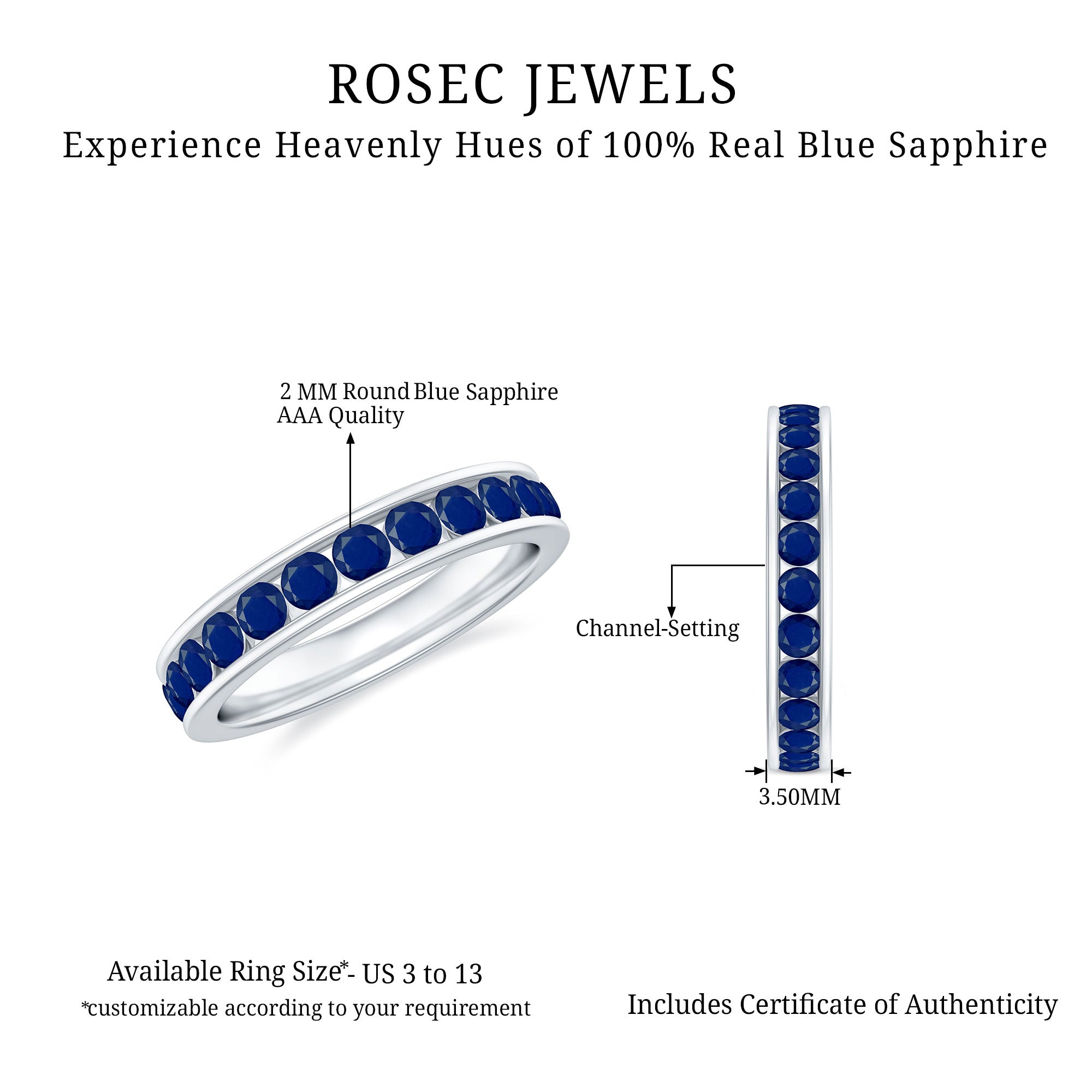 1.25 CT Blue Sapphire Eternity Ring in Trellis setting Blue Sapphire - ( AAA ) - Quality - Rosec Jewels