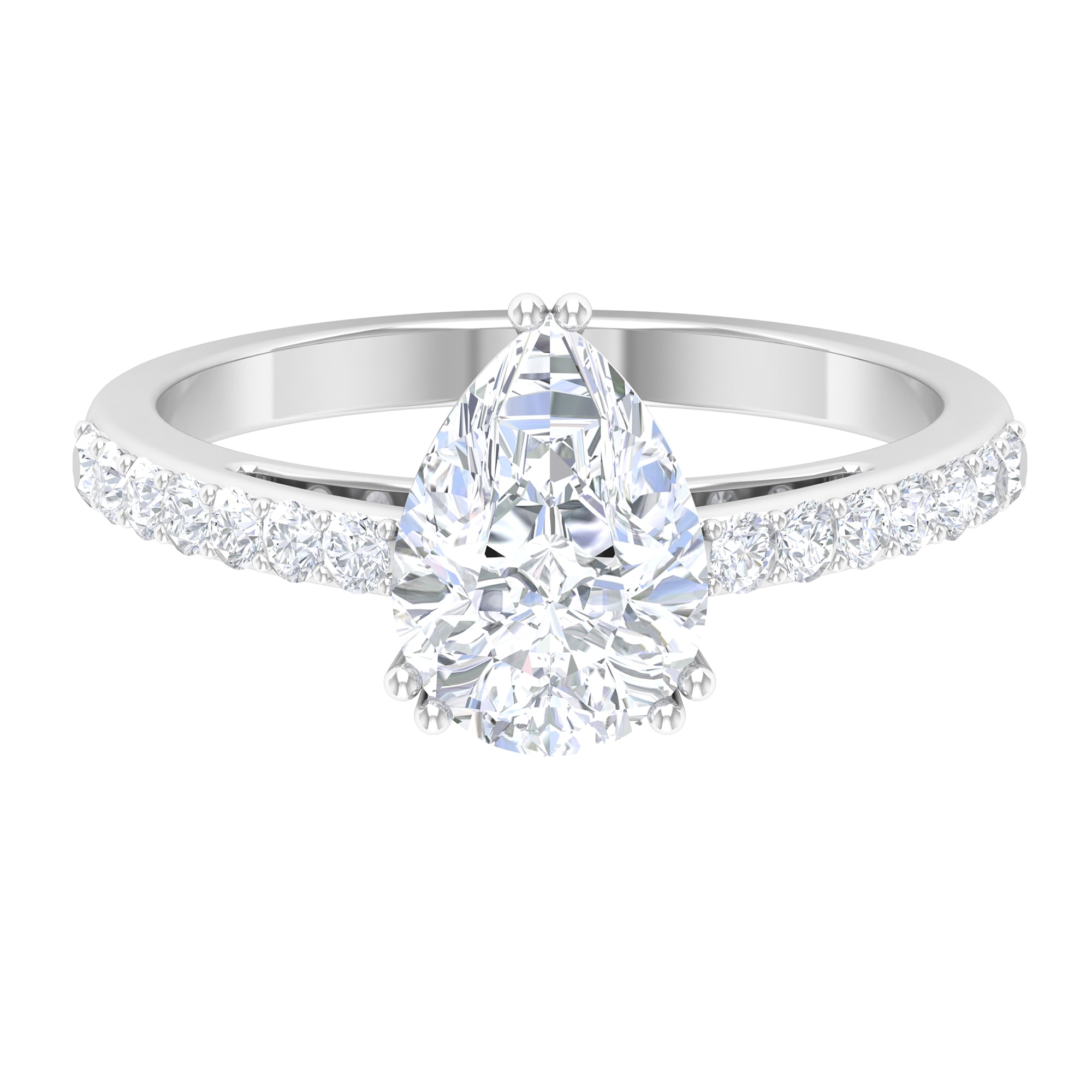 Rosec Jewels-2.25 CT Double Prong Set Round Cut Solitaire Moissanite Ring with Surface Pronged Side Stones