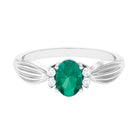 Oval Emerald Solitaire Engagement Ring with Diamond Accent Emerald - ( AAA ) - Quality - Rosec Jewels