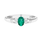 Oval Emerald Solitaire Engagement Ring with Diamond Emerald - ( AAA ) - Quality - Rosec Jewels