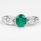 Oval Emerald Solitaire Engagement Ring with Diamond Emerald - ( AAA ) - Quality - Rosec Jewels