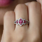 Split Shank Lab Grown Ruby and Diamond Cluster Engagement Ring Lab Created Ruby - ( AAAA ) - Quality - Rosec Jewels