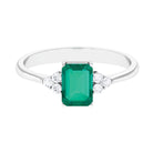 Octagon Cut Emerald Engagement Ring with Diamond Trio Emerald - ( AAA ) - Quality - Rosec Jewels