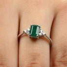 Octagon Cut Emerald Engagement Ring with Diamond Trio Emerald - ( AAA ) - Quality - Rosec Jewels