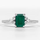 Octagon Cut Emerald Engagement Ring with Diamond Trio Emerald - ( AAA ) - Quality - Rosec Jewels