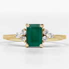 Octagon Cut Emerald Engagement Ring with Diamond Trio Emerald - ( AAA ) - Quality - Rosec Jewels