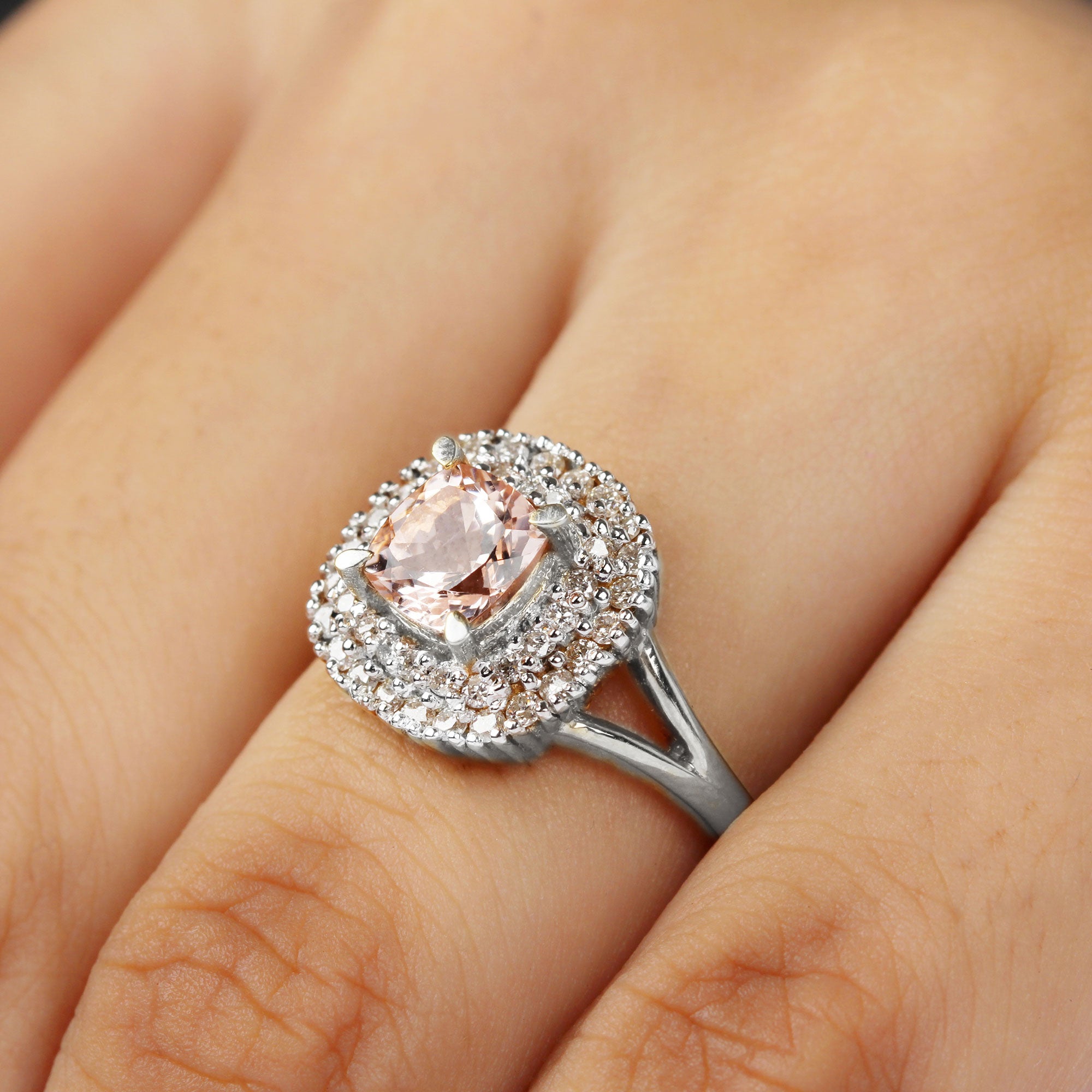 Genuine Morganite Engagement Ring with Diamond Morganite - ( AAA ) - Quality - Rosec Jewels