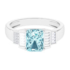 Octagon Cut Aquamarine Statement Engagement Ring with Diamond Accent Aquamarine - ( AAA ) - Quality - Rosec Jewels