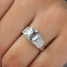 Octagon Cut Aquamarine Statement Engagement Ring with Diamond Accent Aquamarine - ( AAA ) - Quality - Rosec Jewels