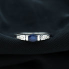 0.5 CT Oval Blue Sapphire East West Solitaire Ring with Diamond Blue Sapphire - ( AAA ) - Quality - Rosec Jewels