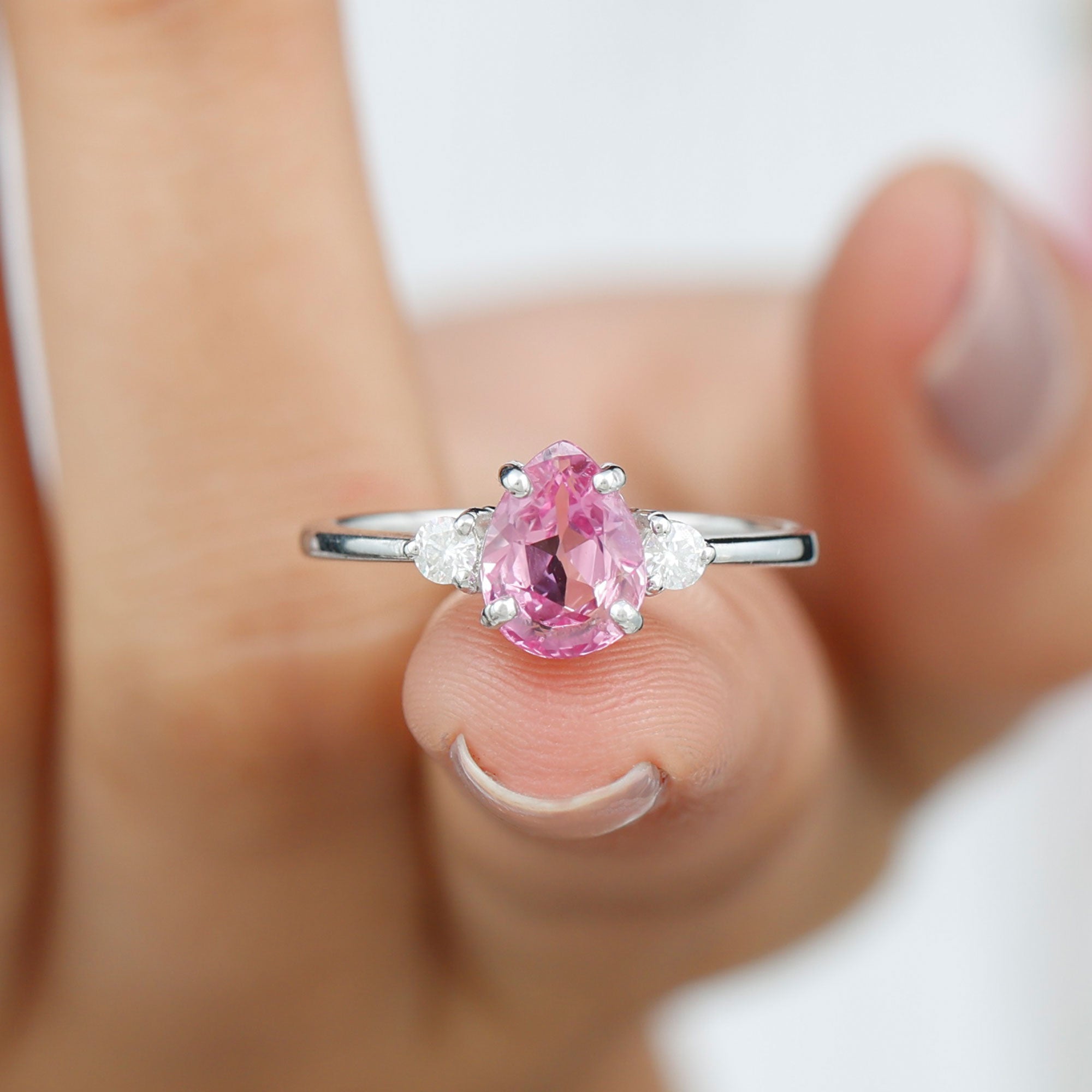 Lab Grown Pink Sapphire Solitaire Ring with Diamond Lab Created Pink Sapphire - ( AAAA ) - Quality - Rosec Jewels