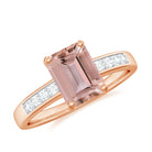 Emerald Cut Morganite Solitaire Ring with Diamond Morganite - ( AAA ) - Quality - Rosec Jewels