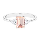 Emerald Cut Morganite Solitaire Engagement Ring with Diamond Trio Morganite - ( AAA ) - Quality - Rosec Jewels