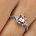 Emerald Cut Morganite Solitaire Engagement Ring with Diamond Trio Morganite - ( AAA ) - Quality - Rosec Jewels