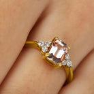 Emerald Cut Morganite Solitaire Engagement Ring with Diamond Trio Morganite - ( AAA ) - Quality - Rosec Jewels