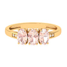 Oval Cut Morganite Three Stone Engagement Ring with Diamond Morganite - ( AAA ) - Quality - Rosec Jewels