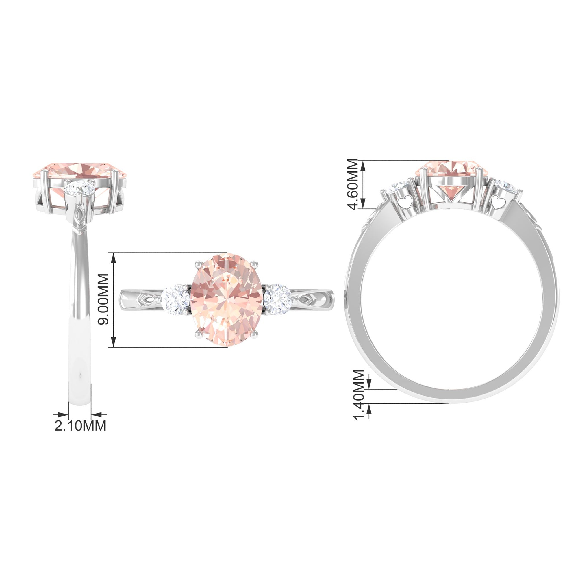 Solitaire Engagement Ring with Oval Morganite and Diamond Morganite - ( AAA ) - Quality - Rosec Jewels