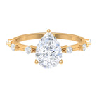 Rosec Jewels-2 CT Three Prong Set Pear Cut Solitaire Moissanite Ring with Spaced Accent