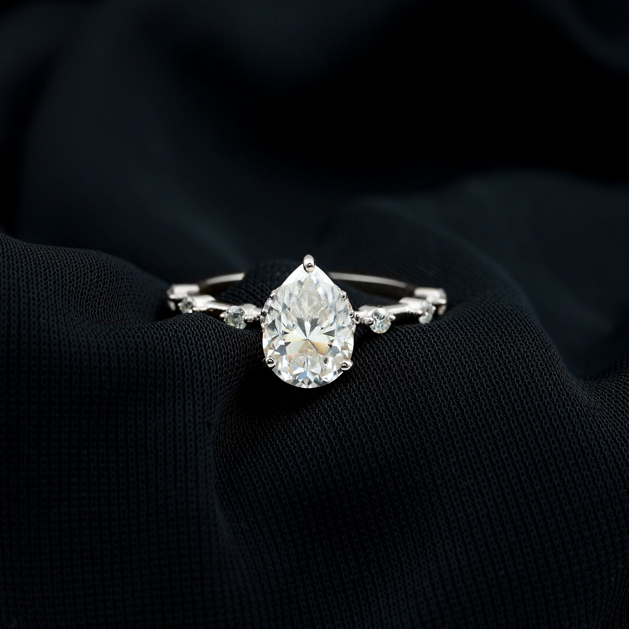 2.25 CT Pear Cut Solitaire Moissanite Ring with Hidden Halo and Spaced Accent Moissanite - ( D-VS1 ) - Color and Clarity - Rosec Jewels