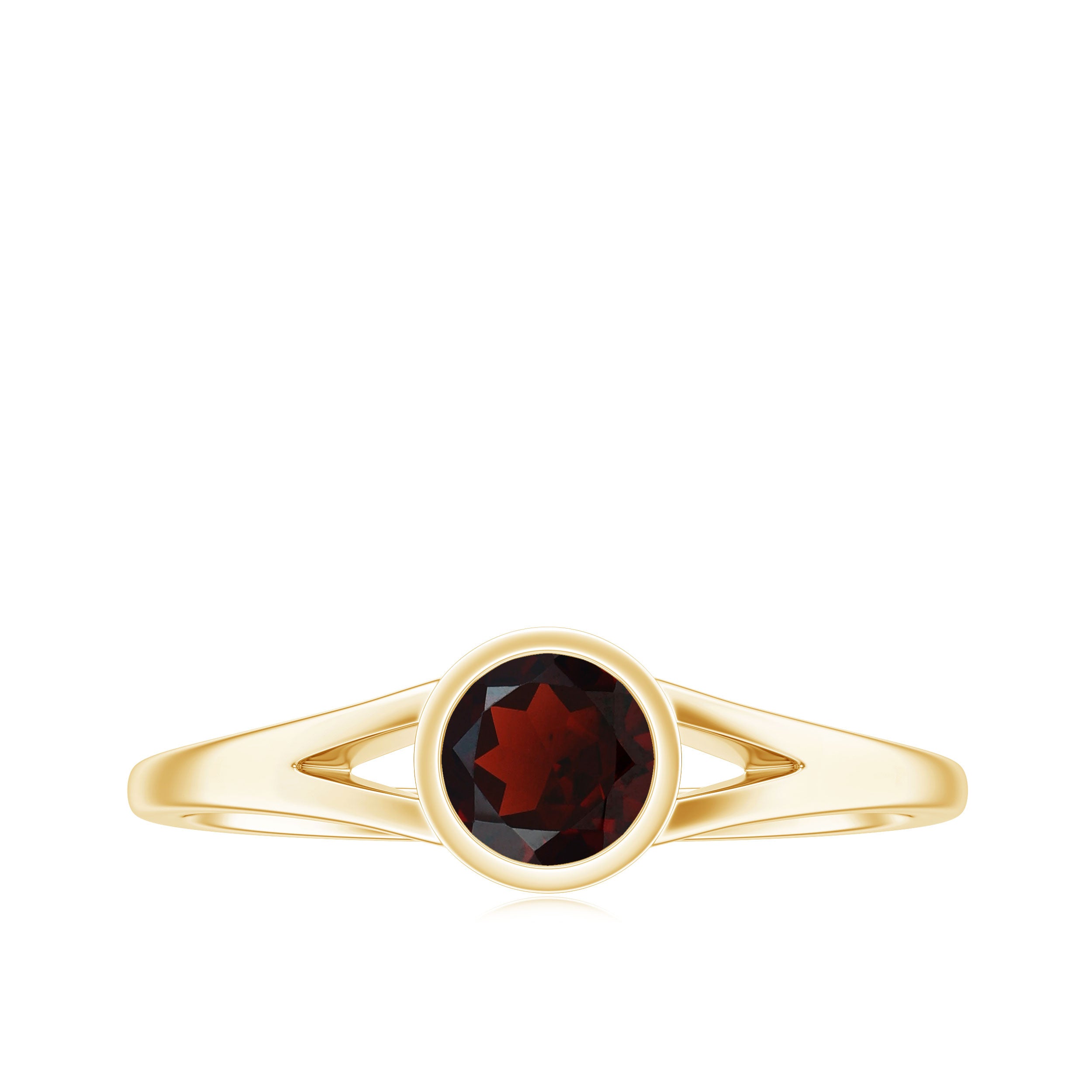 Minimal Round Shape Garnet Solitaire Split Shank Ring Garnet - ( AAA ) - Quality - Rosec Jewels