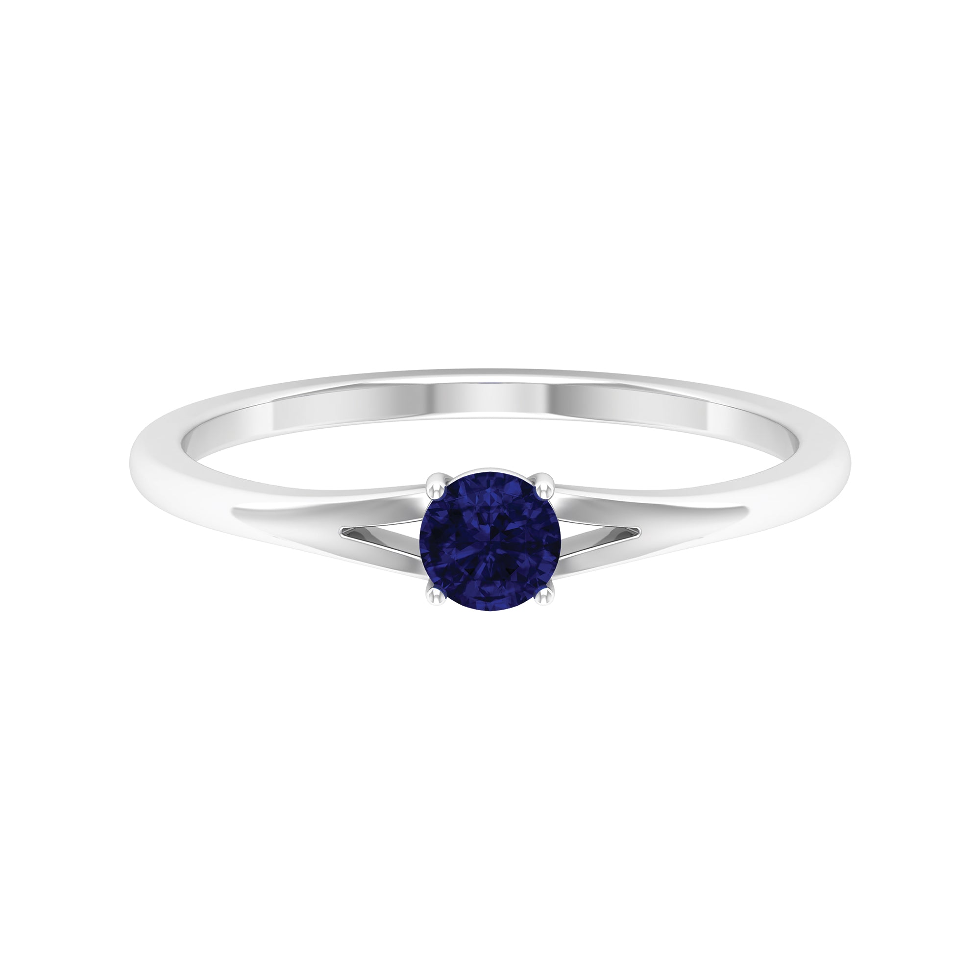 Round Solitaire Blue Sapphire Ring in Split Shank Blue Sapphire - ( AAA ) - Quality - Rosec Jewels