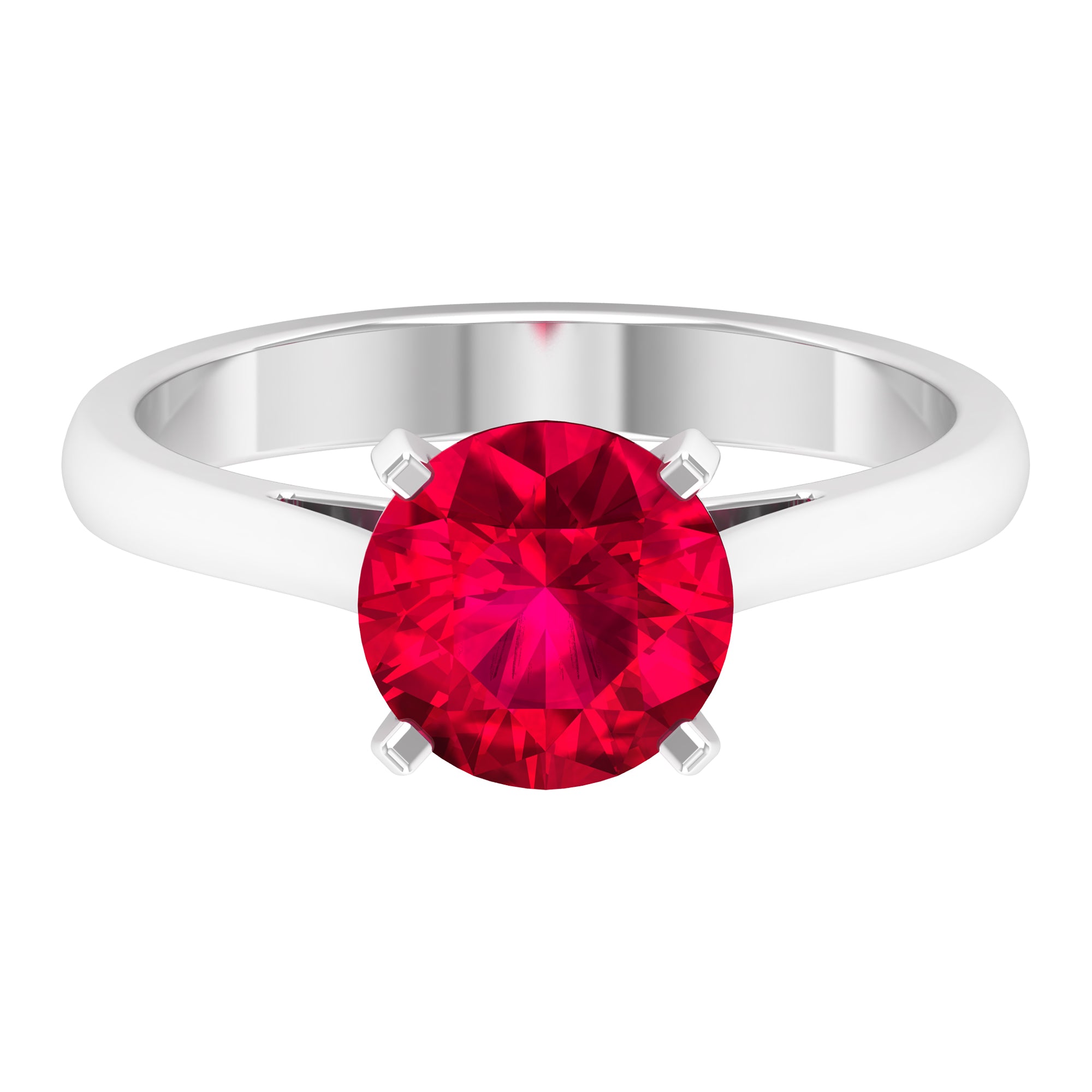 Round Lab Grown Ruby Solitaire Engagement Ring Lab Created Ruby - ( AAAA ) - Quality - Rosec Jewels