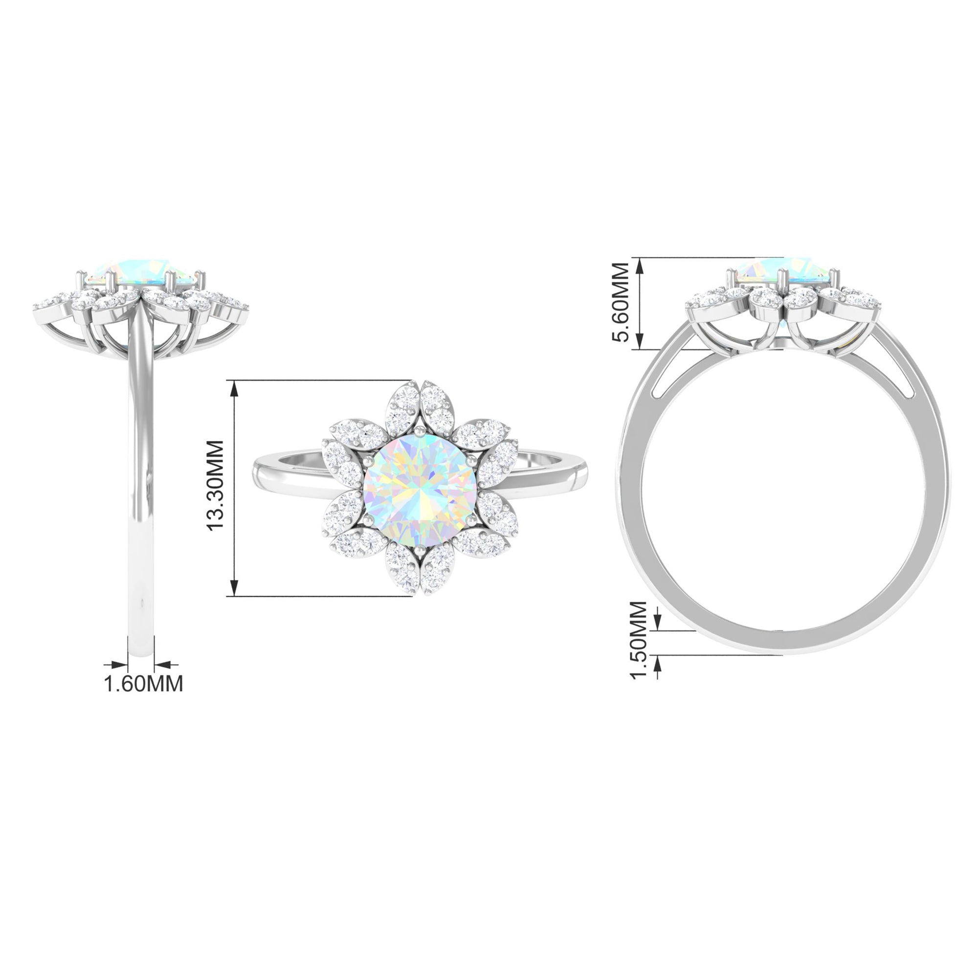 Natural Ethiopian Opal and Diamond Flower Halo Ring Ethiopian Opal - ( AAA ) - Quality - Rosec Jewels