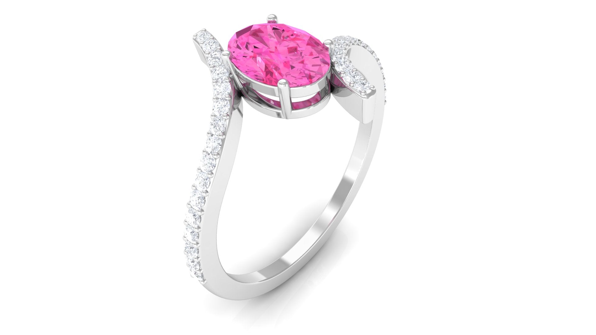 1.50 CT Oval Pink Sapphire Solitaire Bypass Ring with Diamond Pink Sapphire - ( AAA ) - Quality - Rosec Jewels