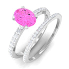 Pink Sapphire Oval Engagement Ring Set with Moissanite Pink Sapphire - ( AAA ) - Quality - Rosec Jewels