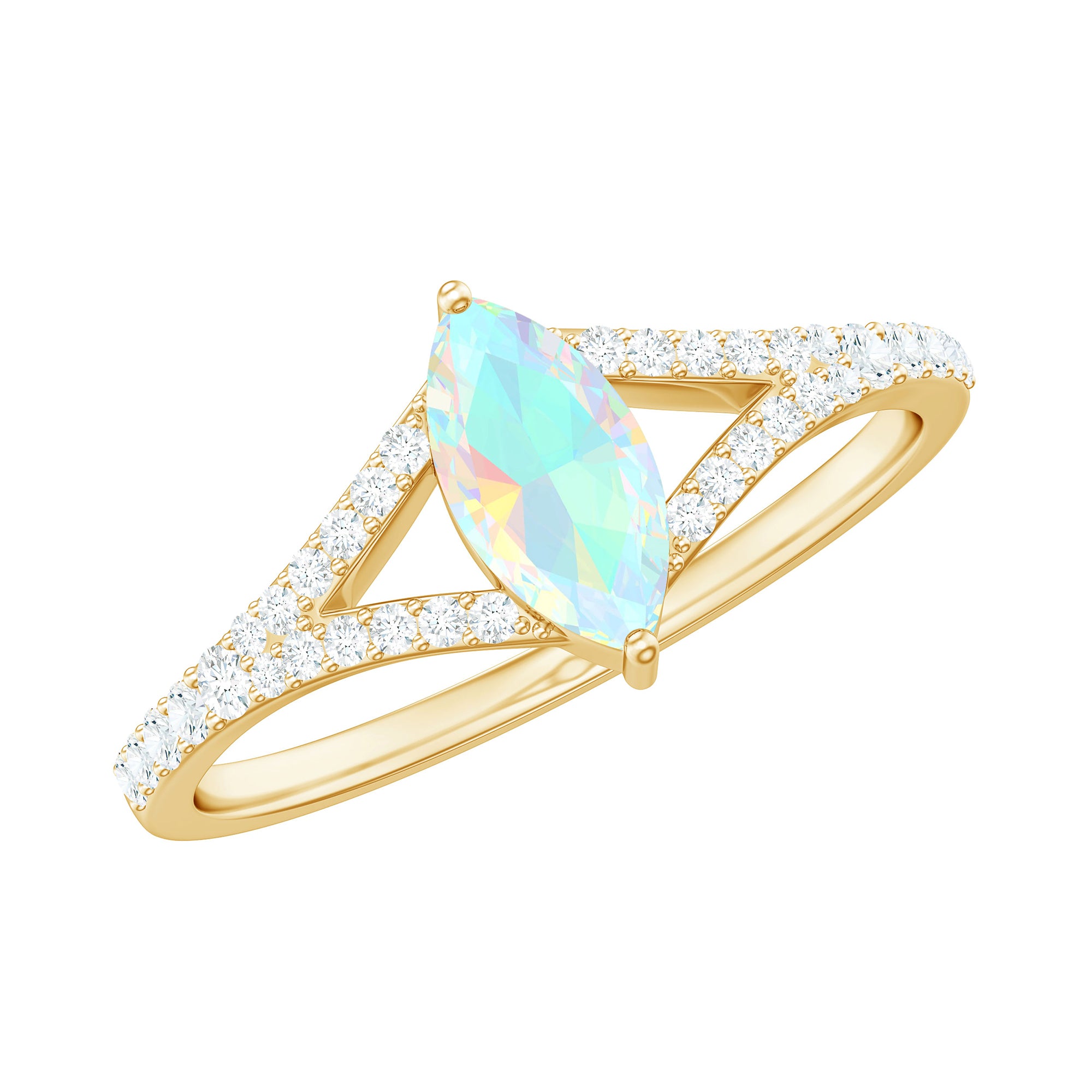 3/4 CT Minimal Ethiopian Opal Solitaire Split Shank Ring with Diamond Ethiopian Opal - ( AAA ) - Quality - Rosec Jewels