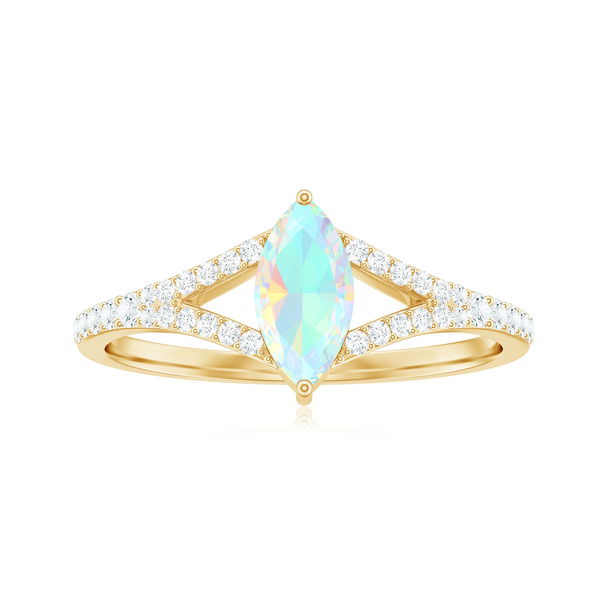 3/4 CT Minimal Ethiopian Opal Solitaire Split Shank Ring with Diamond Ethiopian Opal - ( AAA ) - Quality - Rosec Jewels