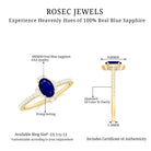 1 CT Oval Cut Blue Sapphire Classic Solitaire Ring with Diamond Halo Blue Sapphire - ( AAA ) - Quality - Rosec Jewels