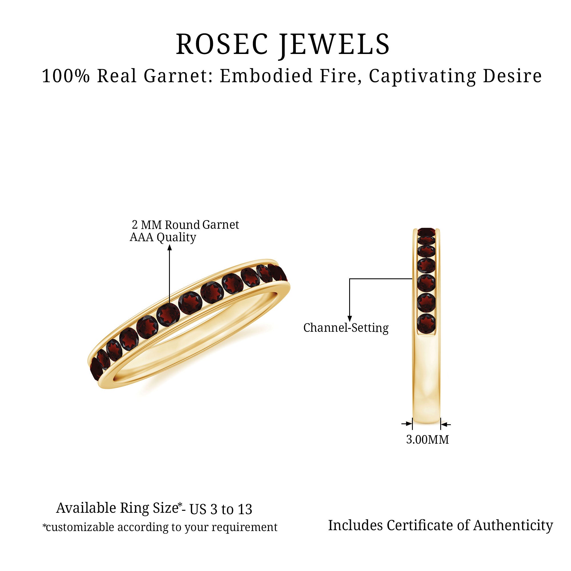 3/4 CT Mesmerizing Garnet Half Eternity Ring for Women Garnet - ( AAA ) - Quality - Rosec Jewels