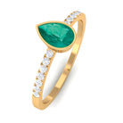 Pear Cut Emerald Solitaire Ring with Diamond Emerald - ( AAA ) - Quality - Rosec Jewels