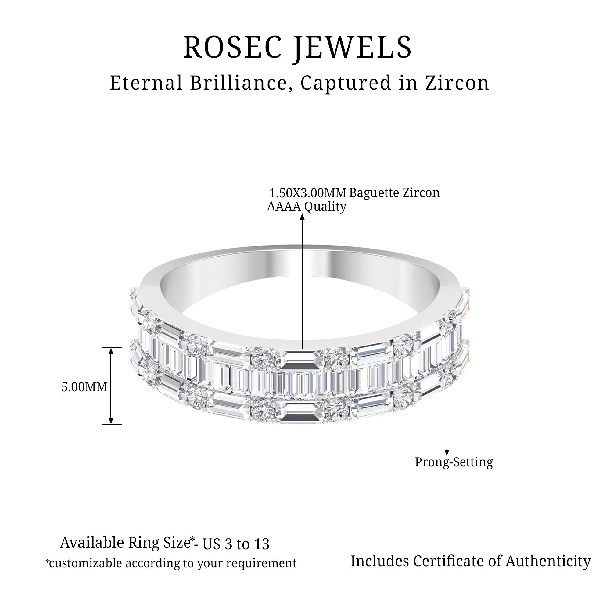 1.75 CT Baguette and Round Zircon Wedding Band in Gold Zircon - ( AAAA ) - Quality - Rosec Jewels