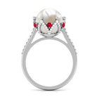 Freshwater Pearl and Created Ruby Cocktail Ring with Moissanite Accent Freshwater Pearl - ( AAA ) - Quality - Rosec Jewels