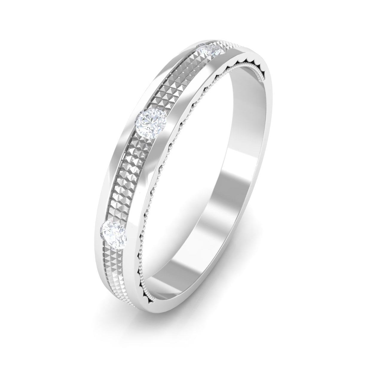 Statement Diamond Gold Band Ring in Flush Setting Diamond - ( HI-SI ) - Color and Clarity - Rosec Jewels