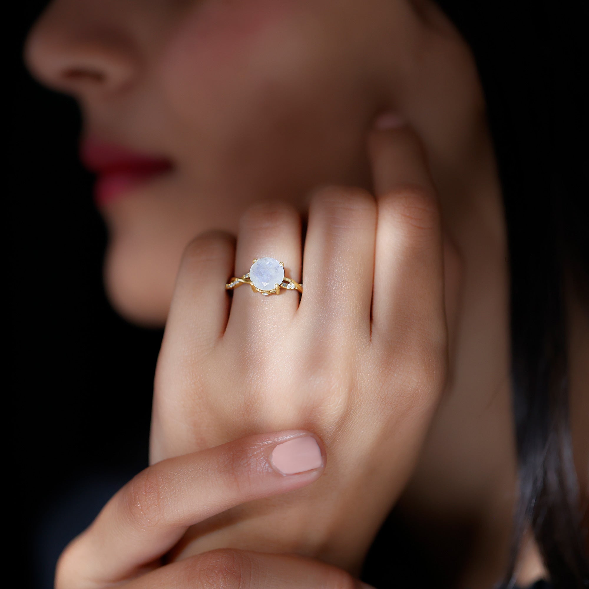 1 CT Moonstone Solitaire and Diamond Braided Engagement Ring Moonstone - ( AAA ) - Quality - Rosec Jewels