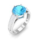 Round Swiss Blue Topaz Solitaire Ring with Diamond Side Stones Swiss Blue Topaz - ( AAA ) - Quality - Rosec Jewels