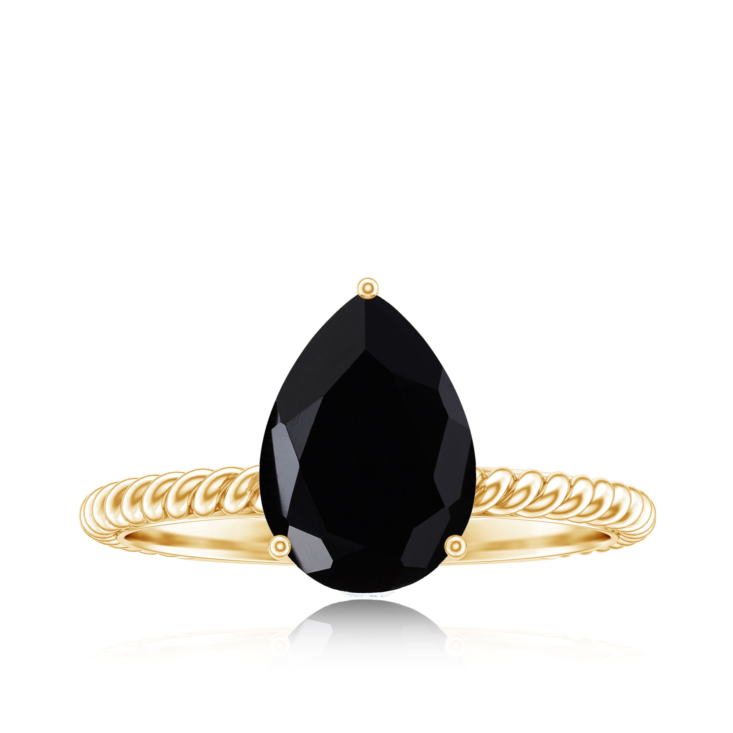 Created Black Diamond and Moissanite Teardrop Ring with Twisted Rope Band Lab Created Black Diamond - ( AAAA ) - Quality - Rosec Jewels