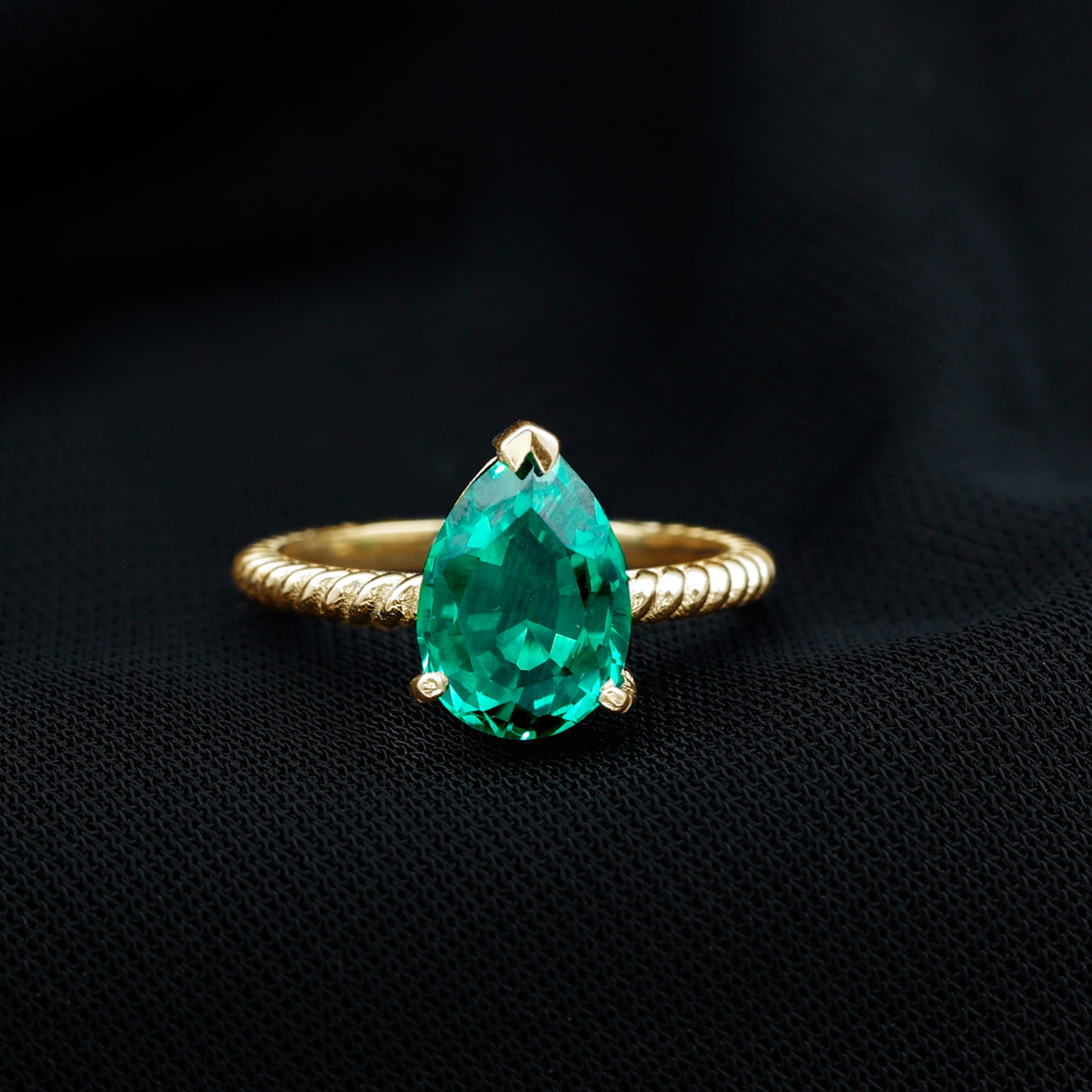 Created Emerald Solitaire Teardrop Ring with Hidden Moissanite Lab Created Emerald - ( AAAA ) - Quality - Rosec Jewels