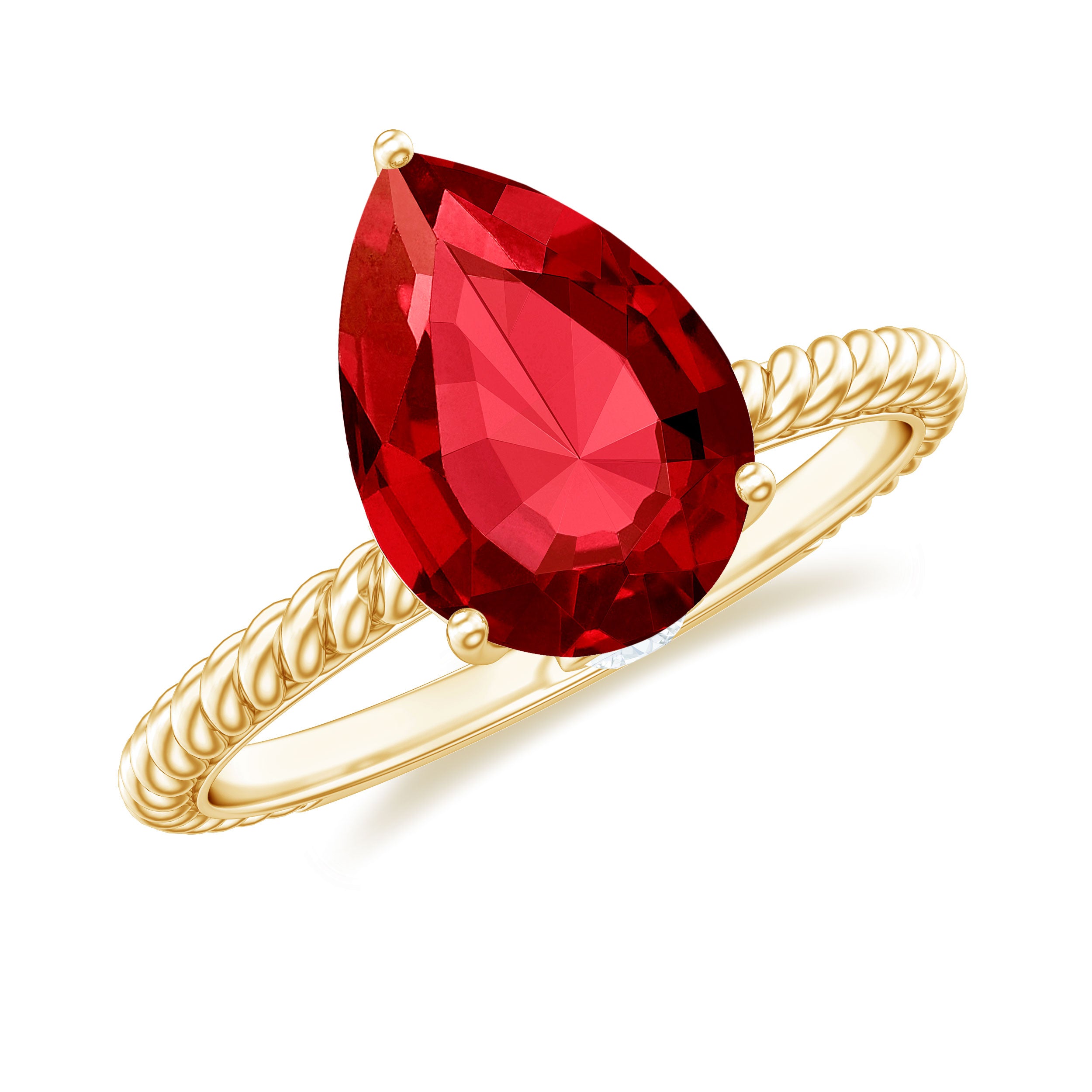 Pear Cut Created Ruby Solitaire Ring with Hidden Moissanite Lab Created Ruby - ( AAAA ) - Quality - Rosec Jewels