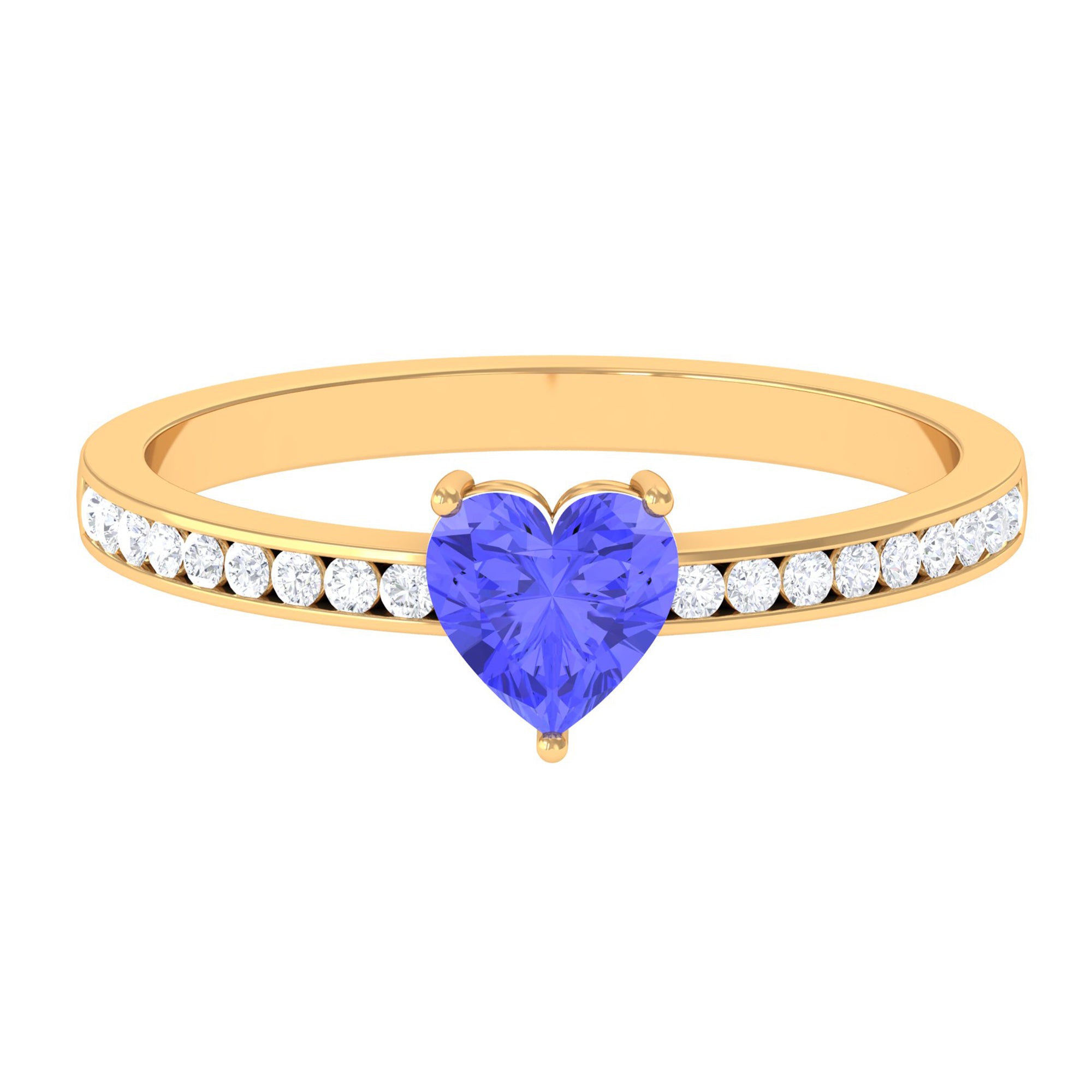 Heart Shape Tanzanite Solitaire Ring with Channel Set Diamond Tanzanite - ( AAA ) - Quality - Rosec Jewels